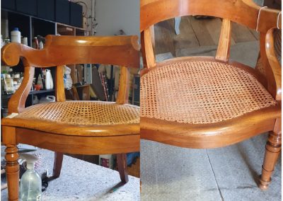 Réparation de meuble, chaise cannée, avant après
