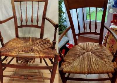 Réparation de meuble, paillage chaise, avant après