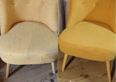 Réparation de meuble, fauteuil tissu, avant après
